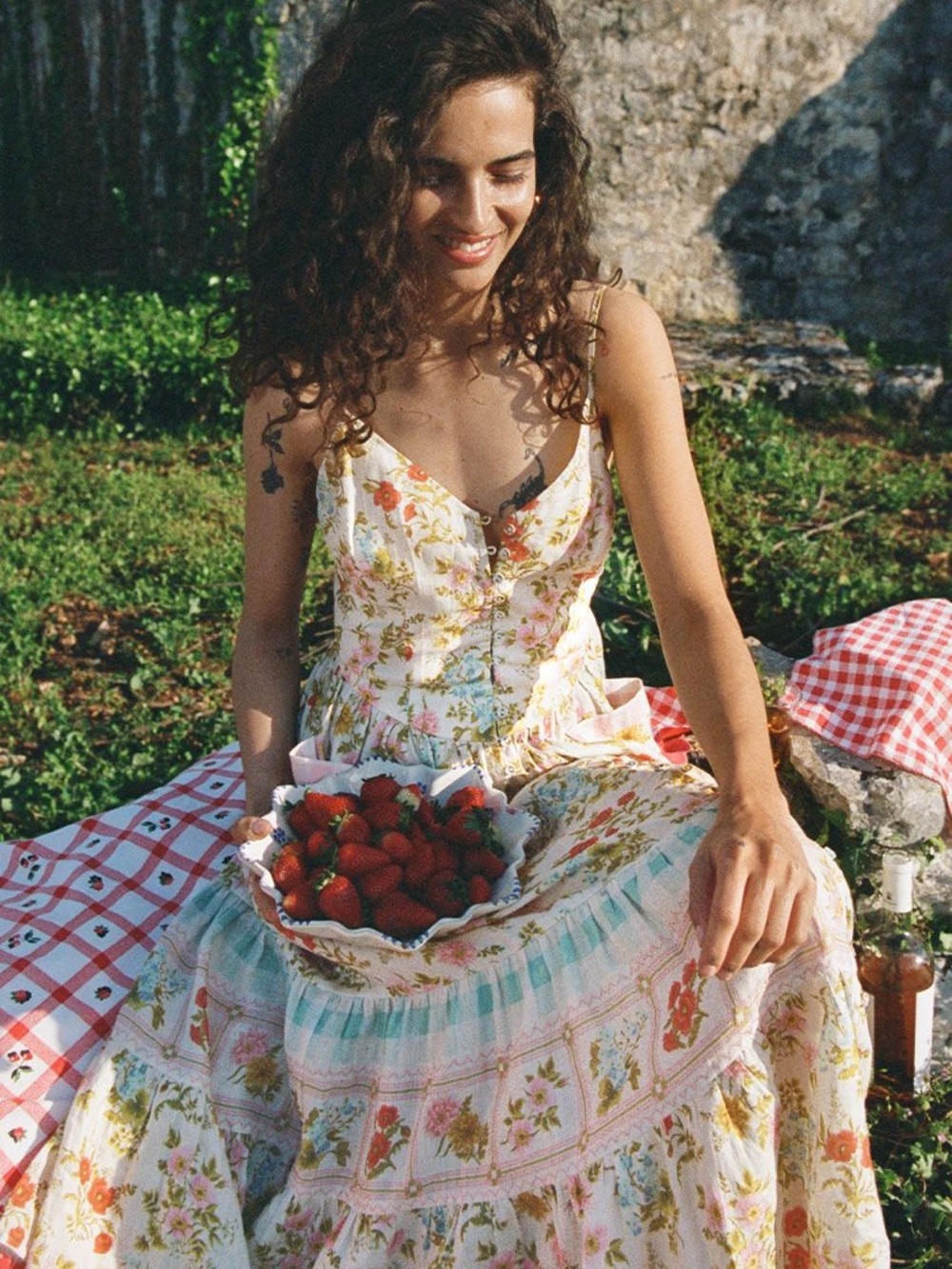 Spell Flora Linen Midi Dress Patch Pockets Large Cottage Whimsical‎ - Picture 6 of 16